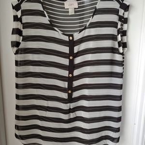 LOFT Black and White Striped Blouse